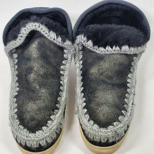 MOU Eskimo Summer Sneakers Boots Womens US 9 Metallic Black Shearling Sheepskin